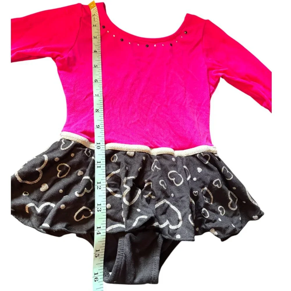 Jacques Moret girl skirted leotard pink black long sleeve gymnastic dance XS 4-5